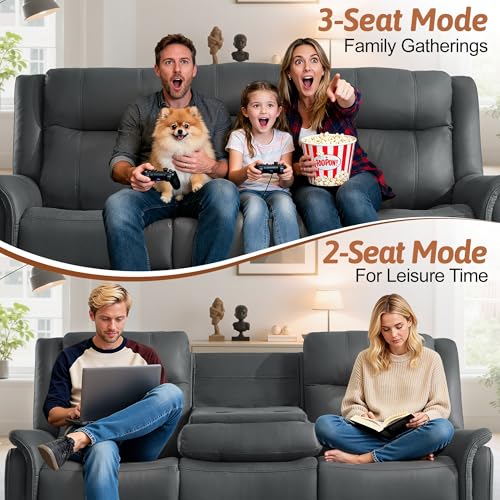 Korser Loveseat Recliner Sofa, Flip Middle Backrest Design 3 Seat Reclining Sofa with Storage Drawer, Performance Fabric Reclining Couch with Storage, USB Port, Manual Couch for Living Room, RVs - image 7