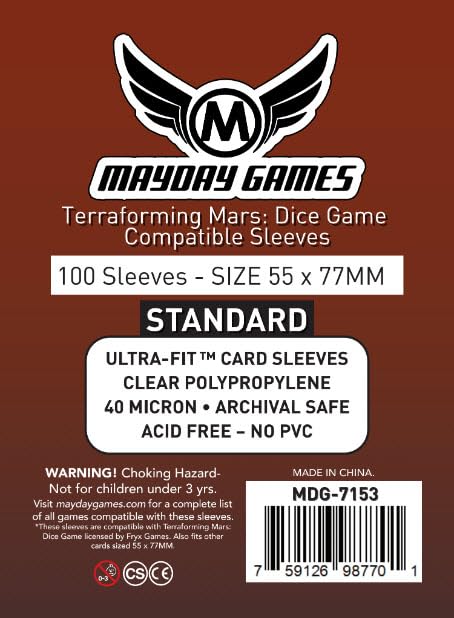 Mayday Games Premium Hüllen Für Terraforming Mars: Würfelspiel - 55x77 Mm, 50 Stück, 90µm