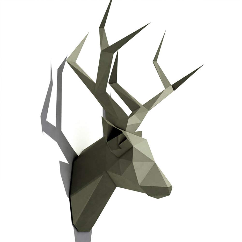COERSD 3D Puzzle Deer Head Animal Paper Model Statue Toy Home Decor Living Room Decor DIY Papercraft Assembly Kit Craft Kid Adult Party Gift-Silver