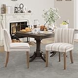 DM Furniture Rustic Dining Chairs Set of 2 Upholstered Kitchen Chairs Solid Wood Armless Dining Room Chairs for Home Kitchen/Restaurant, Khaki Stripe