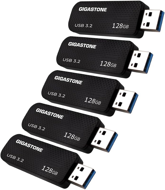 GIGASTONE 128GB USB 3.2 Flash Drive 5-Pack, 100MB/s High-Speed Data Transfer, Carbon Fiber Design, Retractable