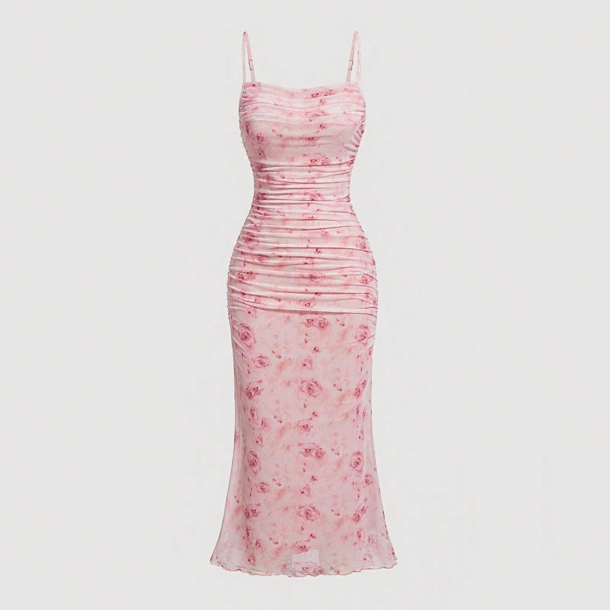 Robe Midi Froncée à Fleurs