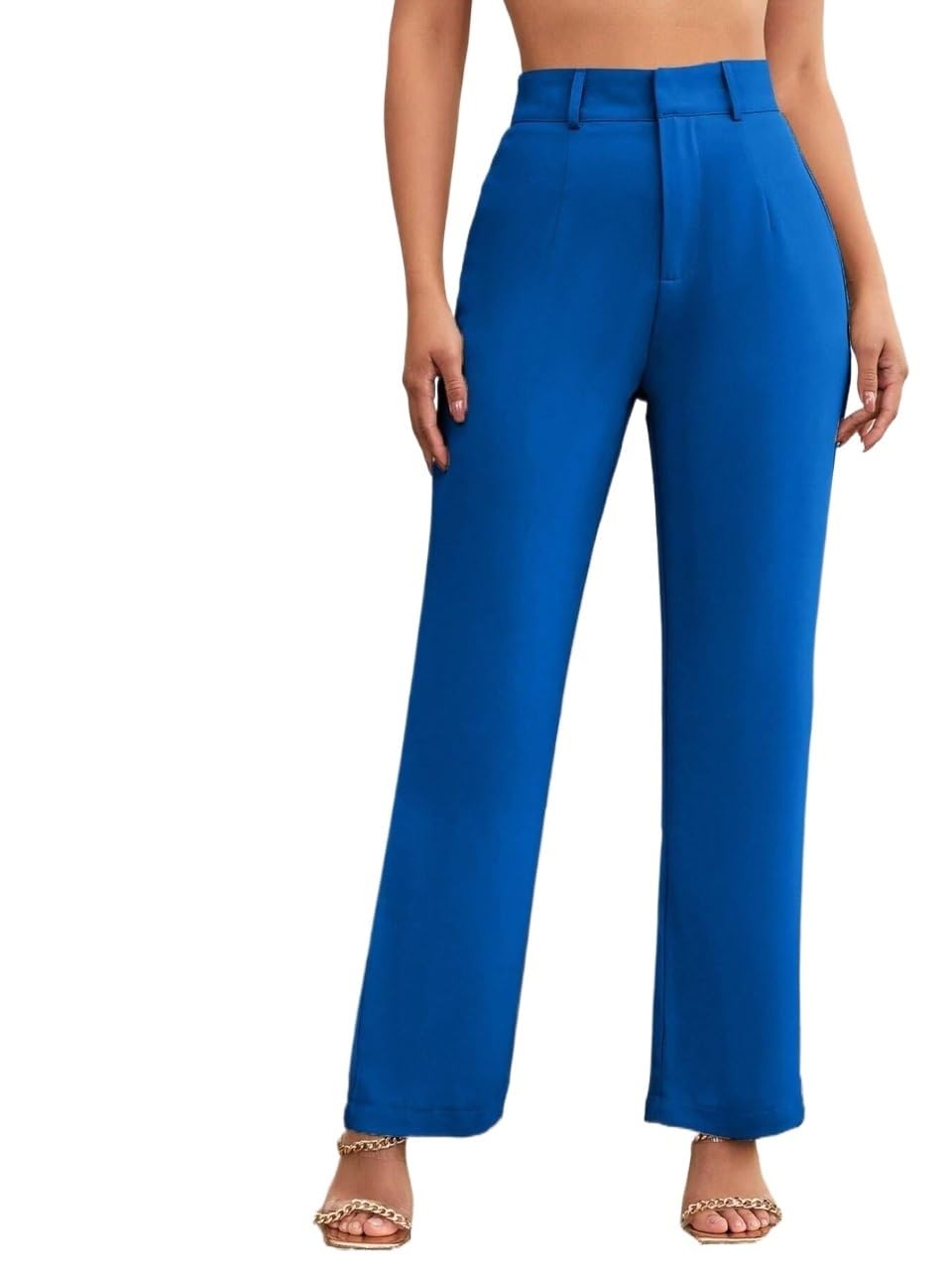 Womens Fall Plain Straight Leg Casual Pants Trousers Blue