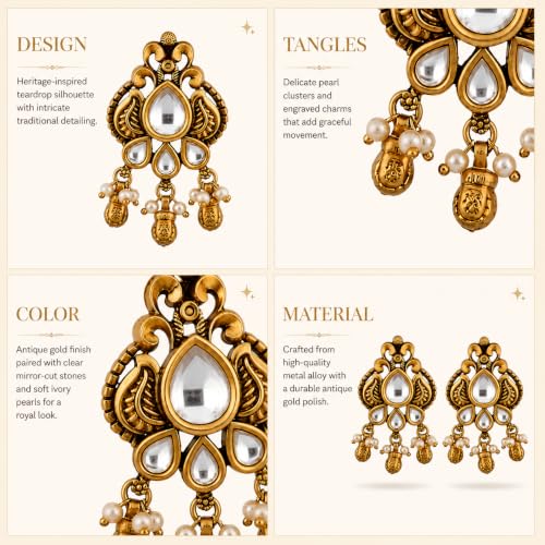 Image of Sayda JewelsGold Plated Antique Traditional Jhumka Earring Indian ethnic Temple design studs Chandbali Style Bridal, Wedding & Festive Jewellery For Women & Girls