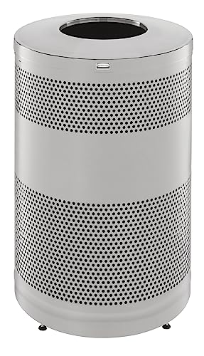 Image of Rubbermaid Commercial Products Classic Open Top Outdoor Trash Can, 51-Gallon, Round Stainless Steel, Garbage Bin for Mall /Stadium /Office /Lobby /Restaurant