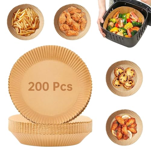 Xsybegdlk 200 Stück Backpapier für Heißluftfritteuse,16-20 CM Backpapier Airfryer Luftfritteuse Pergamentpapier Rund mit Airfryer Ninja für Philips Cosori Tefal, für Bratpfanne, für Ofen