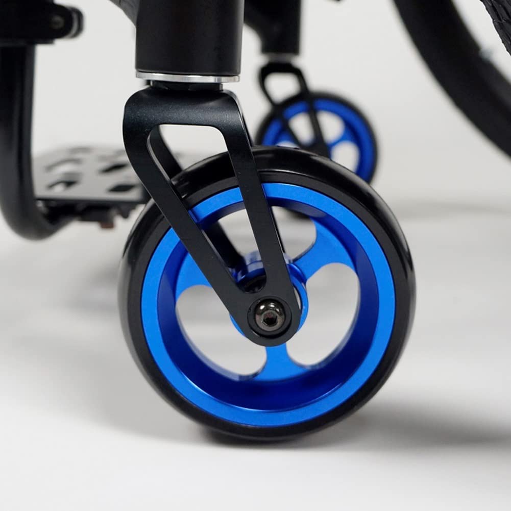 LekLai Ruote Anteriori Di Ricambio da 4 Pollici per Sedia a Rotelle Sportiva, Rotella in Gomma Antiscivolo per Sedie a Rotelle, Mozzi in Alluminio, Cuscinetti da 8 Mm, 2 Pezzi/Blue/100Mm/4In