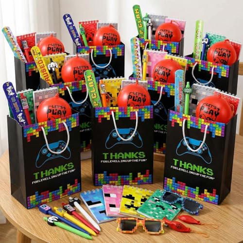 Image of Party Propz Return Gifts for Birthday - 60 Pcs, Game Theme Return Gift For Kids Age 6-10,Pinch Balloon,Pen, Pixel Eyeglasses,Diary,Slap Bands,Stationary Kit Return Gift For Kids Age 10-12