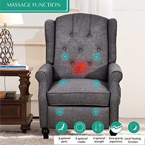 Samery Wingback Recliner Chair With Massage And Heat- Accent Chair Push Back Chair For Living Room Bedroom, Tufted Comfy Reclining Arm Chair Sofa, Reading, Napping #TOP2