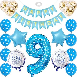 1st Birthday Decorations Boys, Blue Party Balloons Decorations with Happy Birthday Bunting Banner, 1st Foil Balloon for Baby Shower First 1st Birthday Backdrop, 1 One Year Old Birthday Party Supplies