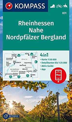 Produktfoto von KOMPASS Wanderkarte 831 Rheinhessen, Nahe, Nordpfälzer Bergland 1:50.000: 4in1 Wanderkarte, mit Aktiv Guide und…