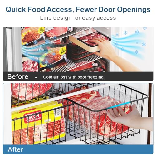 Image of iSPECLE Freezer Organizer Bins - 6 Pack Stand Up Freezer Organizers for 16 Cu.Ft Upright Freezer, Storage Baskets for Meat & Veggies, Prevents Items Falling, Slide-Out Access, 3 Large 3 Medium, Black | Wire Baskets 3 Large & 3 Medium Sizes, Slide-Out for Easy Access, Prevent Food Falling Out, Keep Stand-Up Freezer Organized