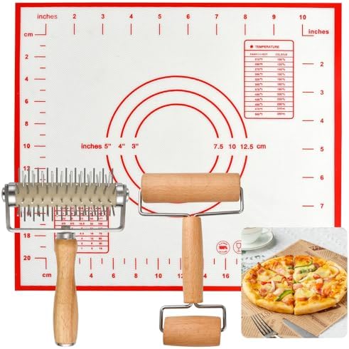 3-Piece Pizza Tool Set - Includes Pizza Docker, Dough Roller, and Non-Slip Silicone Baking Mat