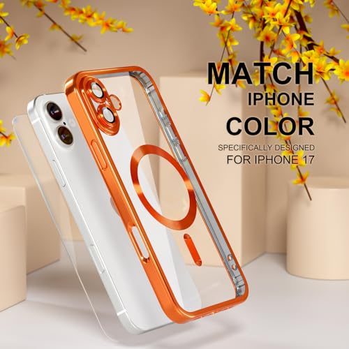 Image of Misea Magnetic for iPhone 17 Case Compatible with MagSafe Orange | Never Yellowing, Military Drop Protection, Full Camera Lens Protector Plating Soft Clear Phone Case Women, Cosmic Orange