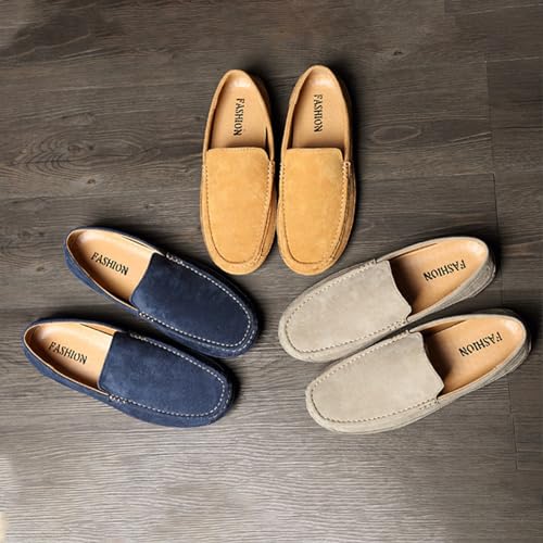 Men's Suede Driving Penny Loafers Retro Round Toe Solid Color Moccasin Shoes Comfortable Slip On Casual Dress Boat Shoes3