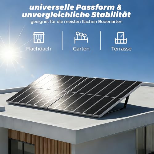 Solarmodulhalterung für Flachdach und Garten,2 sets Balkonkraftwerk Halterung,20° Neigungswinkel, Schwarz,HV-Stahl,Anti Rutsch,Einfache Montage,für Terrasse und Boden 100-110cm Befestigungsloch panels