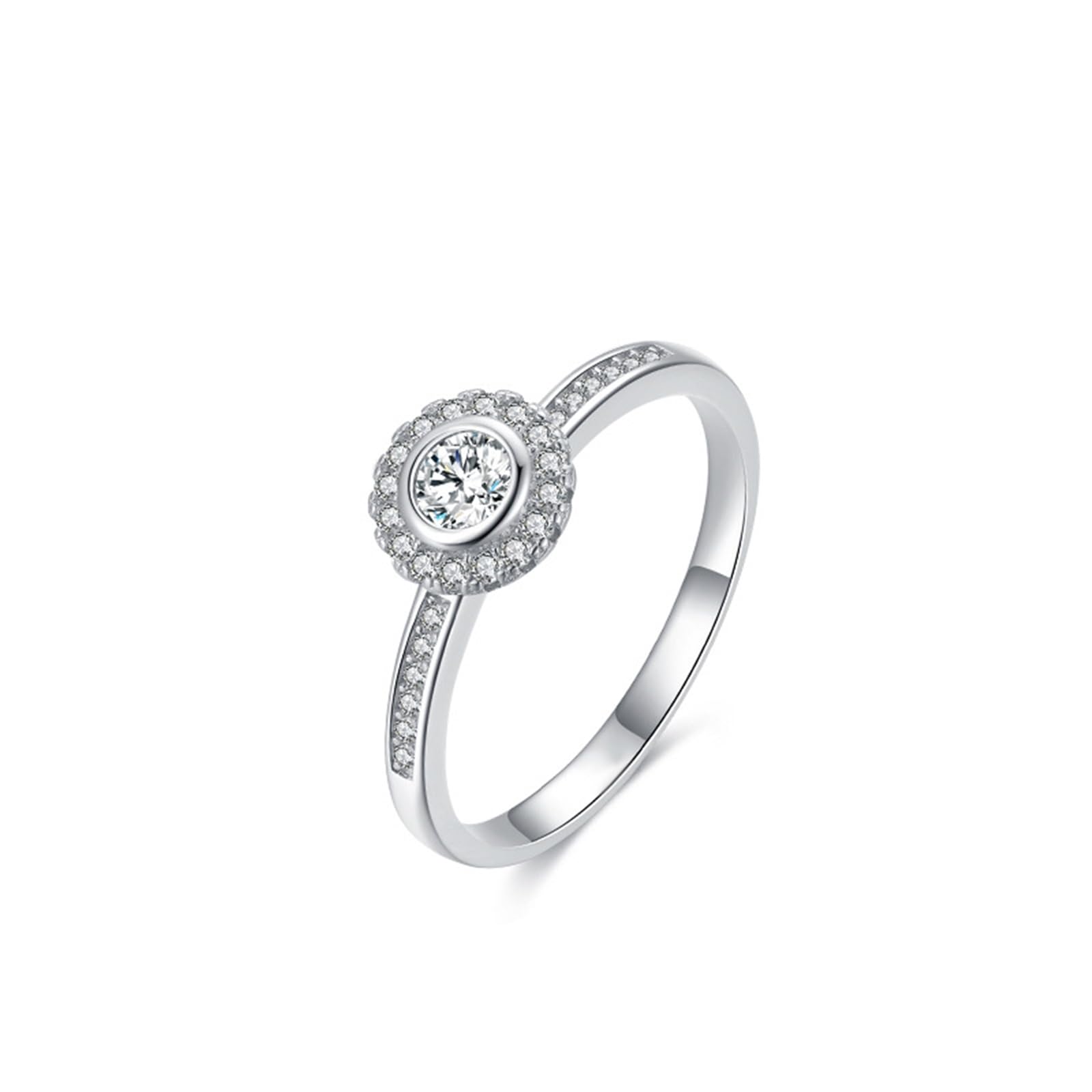 Anillo de oro blanco de 9 quilates para novia, anillos de pareja, 5 mm, diamante de laboratorio, color blanco, 0,5 ct moissanite