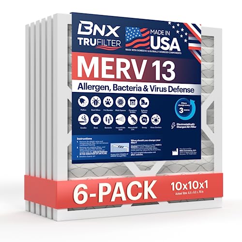 BNX TruFilter 10x10x1 Air Filter MERV 13 (6-Pack) - MADE IN USA -...