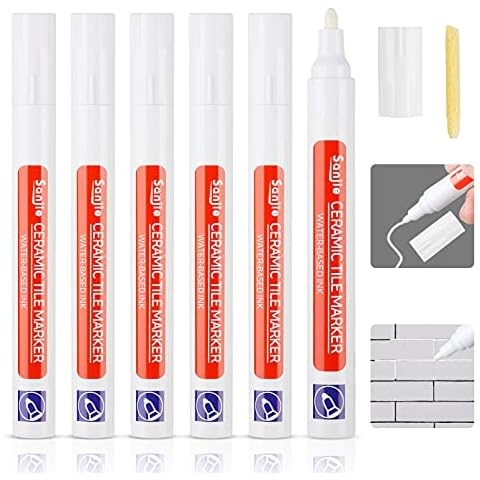 DONQL 6Pcs Tile Pen White Grout Pen for Tiles Bathroom with Replacement Nib Tips Anti-Grout White Tile Pen Marker for Restoring Tile Grout Wall Floor Bathroom Kitchen and Floor Tiles (White) Cover