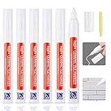 DONQL 6Pcs Tile Pen White Grout Pen for Tiles Bathroom with Replacement Nib Tips Anti-Grout white Tile Pen Marker for Restoring Tile Grout Wall Floor Bathroom Kitchen and Floor Tiles (White)