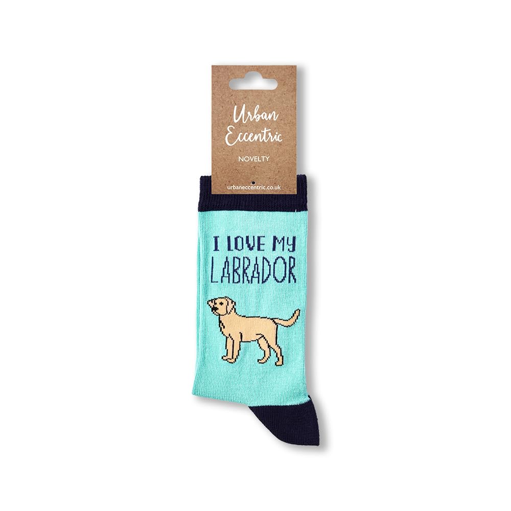Urban Eccentric Unisex Turquoise I Love My Labrador Socks | Gift | 1 Pair | Cotton Rich Socks | Premium Socks | Novelty | Gifts (Ladies 4-8)