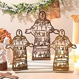 Huwena 3 Pcs Easter Nativity Scene Decorations Wooden Religious Jesus Nativity Scene Tabletop Decor for Home Tiered Tray Signs