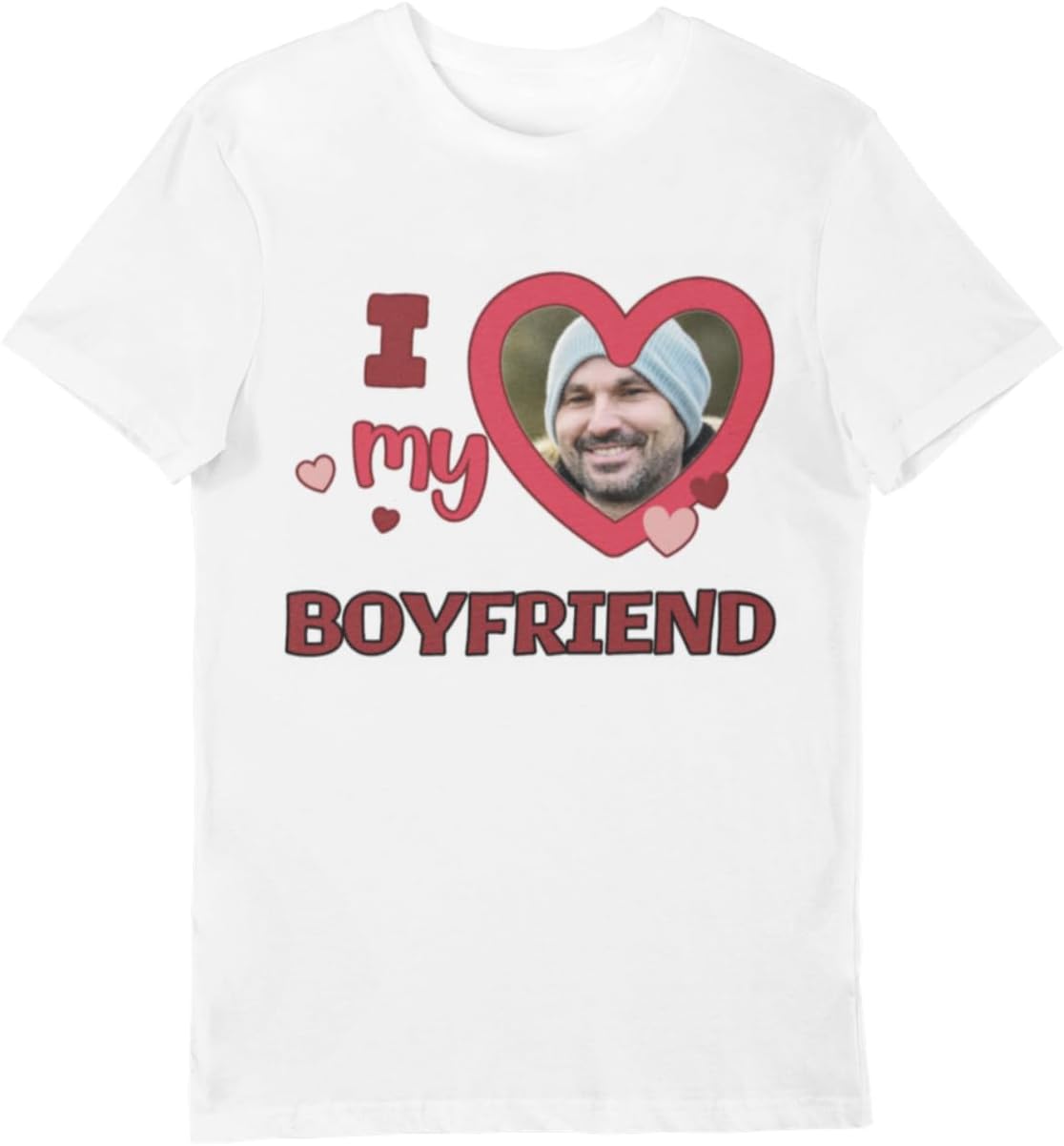I Heart My Boyfriend T Shirt - Upload Your own Photo - Sizes SML - XXXL - Personalised with Your Loved one - Great Gift for her or him White