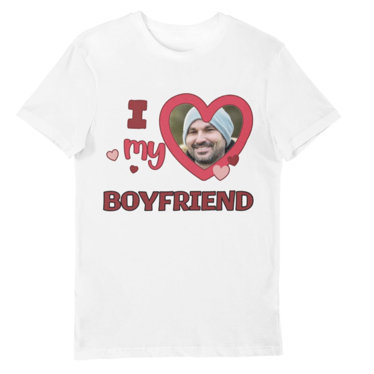 I Heart My Boyfriend T Shirt - Upload Your own Photo - Sizes SML - XXXL - Personalised with Your Loved one - Great Gift for her or him White