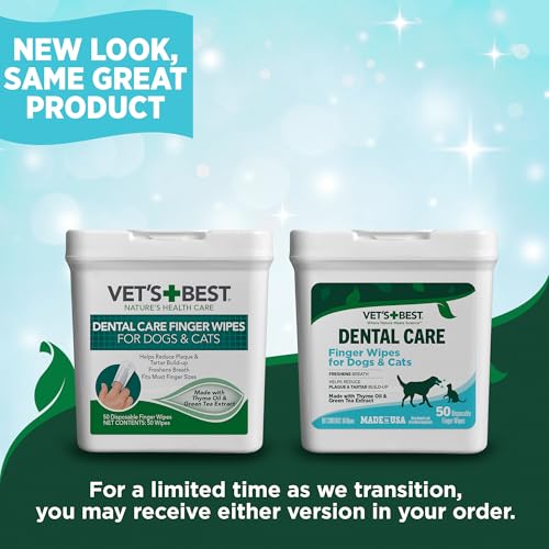 Vet's Best Dental Care Finger Wipes - Reduces Plaque & Freshens Breath - Teeth Cleaning Finger Wipe