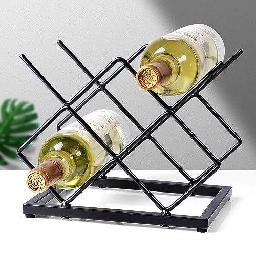 Drincarier Countertop Wine Rack - 5 Bottle Freestanding Modern Gold Metal Small Wine Rack - Tabletop Wine Holder Stand for Cabinet, Pantry, Wine Bottle Storage
