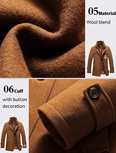 Ftcayanz Men's Wool Coat Winter Slim Fit Pea Coats Single Breasted Quilted Lined Trench Jacket Gray Large #TOP5