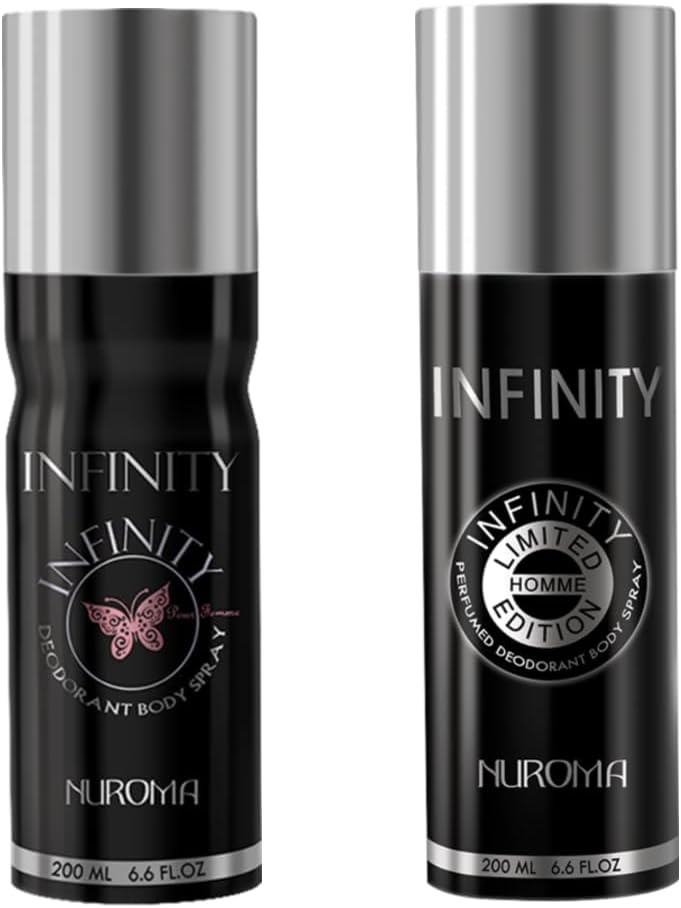 Nuroma Infinity Limited Edition Pour Homme And Infinity Pour Femme Deodorant Body Spray, Combo of 2, 200ml. Each