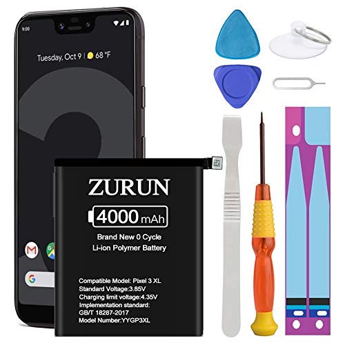 Google Pixel 3 XL Battery Upgraded ZURUN 4000mAh Li-Polymer Battery Replacement for HTC Google Pixel 3 XL G013C (6.3 inch) with Screwdriver Tool Kit