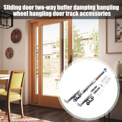 Herrajes para puerta corredera con kit de rodillos inoxidables de pista silenciosa para madera 3