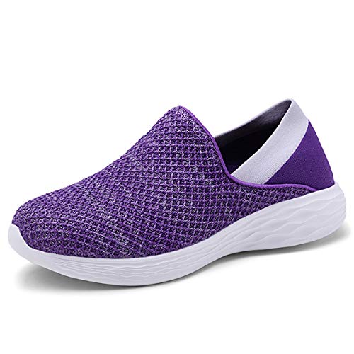 Lanchengjieneng Mujeres Zapatos para Caminar Mocasines Planos Deslizamiento Casual en el Entrenador de Zapatillas Morado EU 41