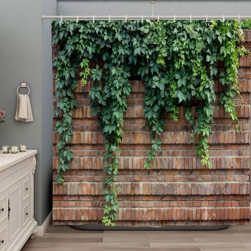 ZZYSKS Green Leaves Shower Curtain Garden Landscape Nature Plant Scenery Stone Brick Wall Rustic Marble Rocks Stone Wall Bathtub Curtains Fabric Bathroom Accessories with Hooks 70Wx70H Inch