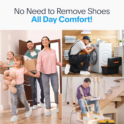 Image of Premium Disposable Boot & Shoe Covers Booties | 50 Pack | Durable, Non-Slip, Non-Toxic, Water Resistant, Recyclable Protectors for Indoor & Outdoor | Large Size Fits Most Shoes