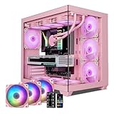 Vetroo AL900 ATX PC Case with 270° Full View Tempered Glass, Supports 360mm Radiator, 4 PWM FDB ARGB Fans with Controller - Pink