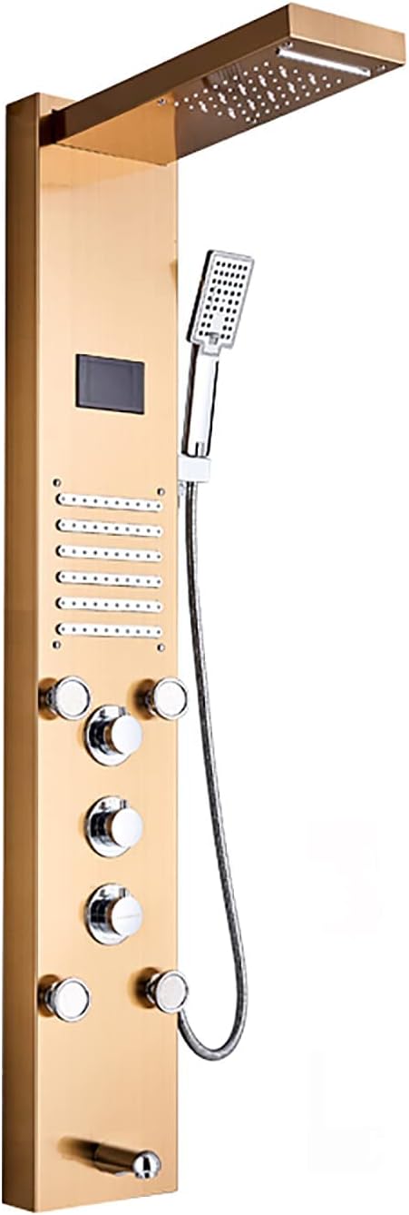 Shower Panel Tower System Digital Display Shower Column Stainless Steel Shower Panel System, Shower System with Led Shower Head, Handheld Shower, Body Jets, Tub Spout,Black,Gold