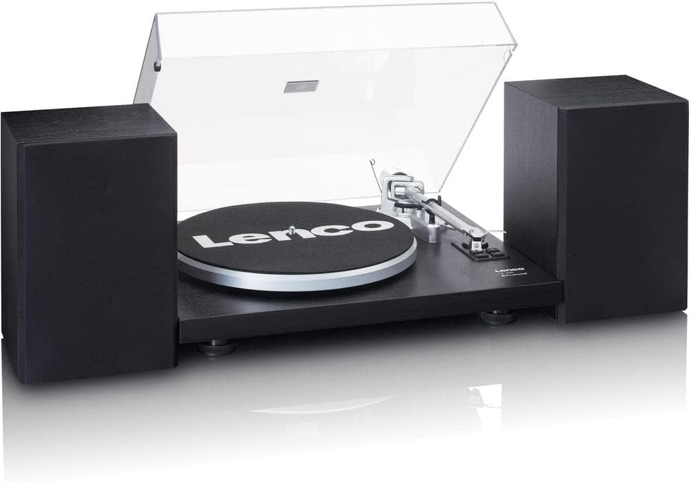 Lenco LS-500 Giradischi Hi-Fi con Bluetooth - Con altoparlanti esterni 2 x 30 W RMS - Trasmissione a cinghia - Auto stop - Preamplificatore - Mobile in MDF - Nero