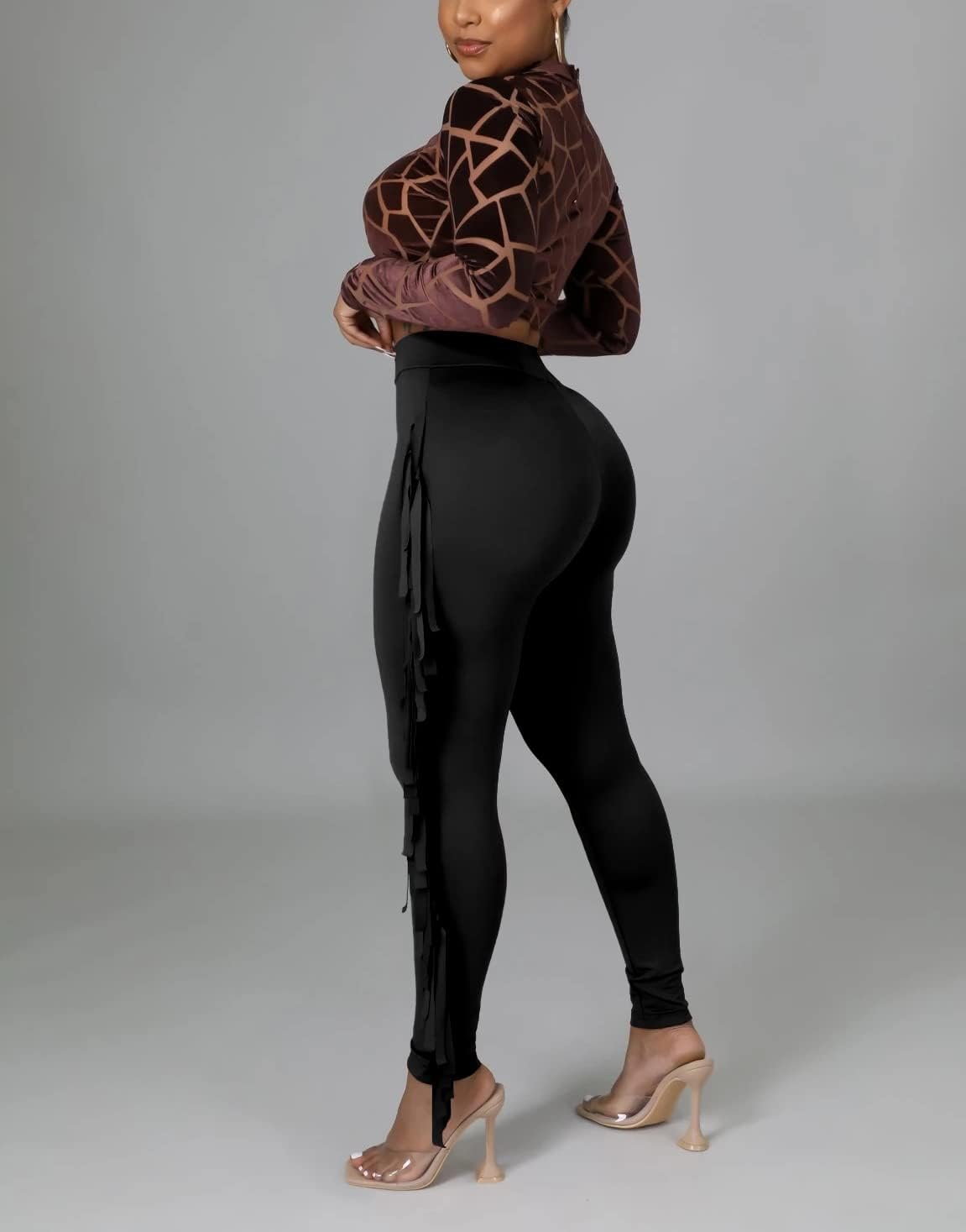 Choichic Women's Casual High Waist Fringed Pants With Elastic Waist - Bodycon Tassels Side Long Jogger Sweatpant - Image 3