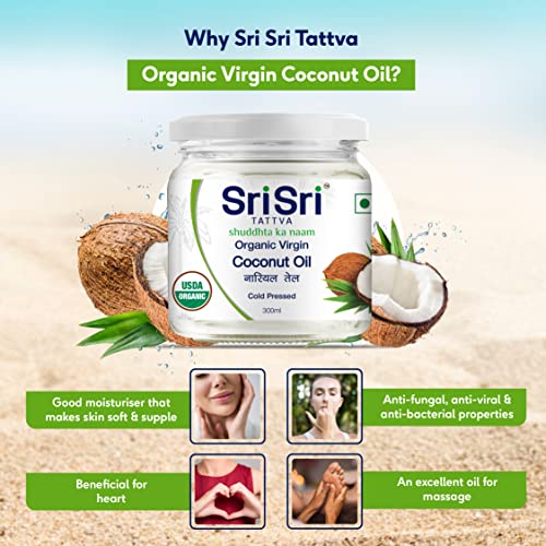 Image of Sri Sri Tattva Organic Virgin Coconut Oil, 300ml - Cold Pressed, Natural, Pure Coconut Oil for Healthy Hair and Skin Care