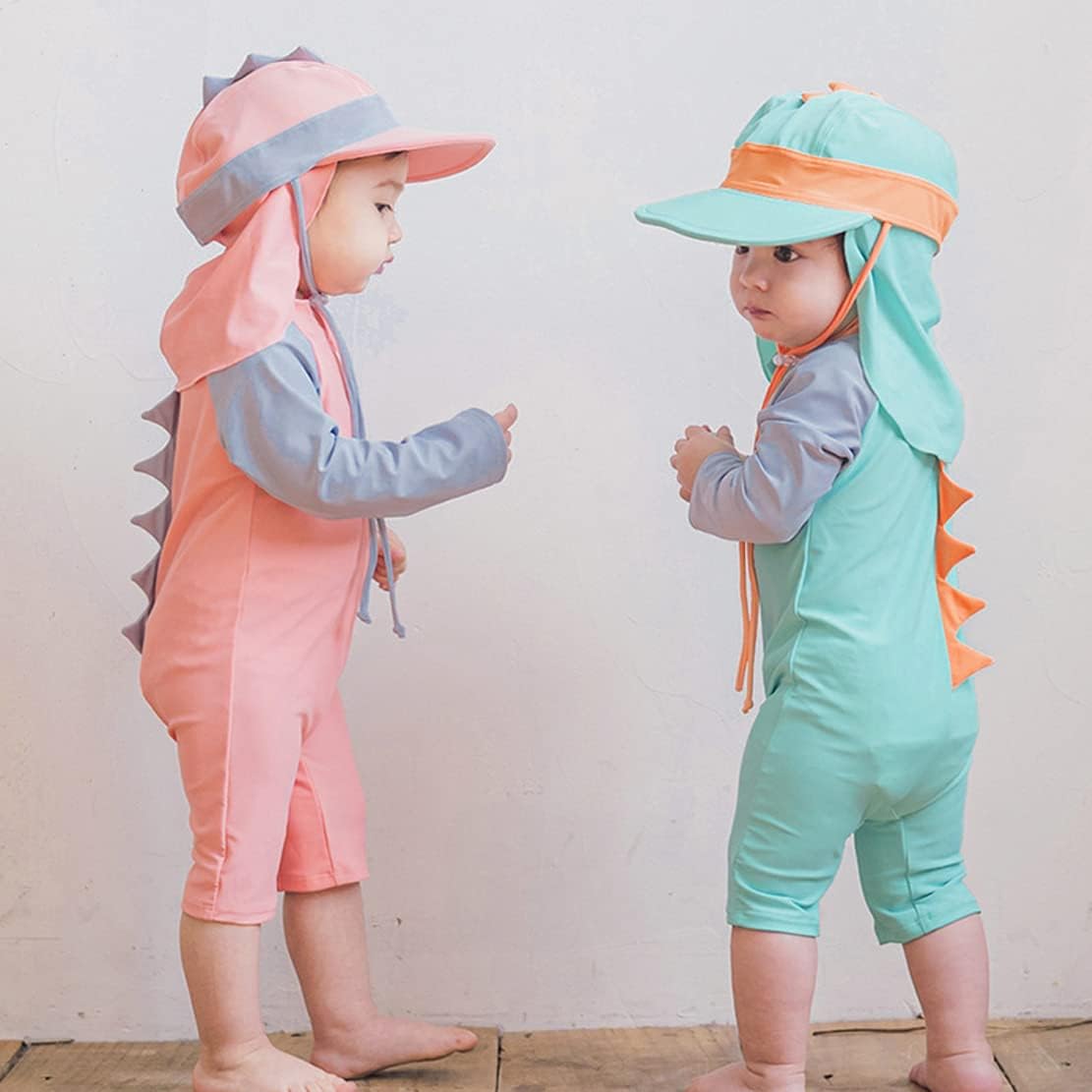 Baby Toddler Boys Two Pieces Swimsuit Set Swimwear Dinosaur Bathing Suit Rash Guards with Hat UPF 50+