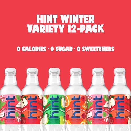 Image of Hint Fruit-Infused Bottled Water, Winter Variety Pack - Sugar Free Flavored Water with Zero Calories, Naturally Flavored, and No Artificial Sweeteners - 16 Fl Oz (Pack of 12)