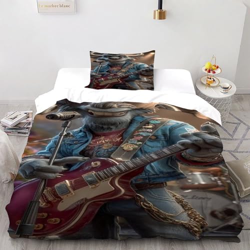 SOJFGSNAJ El Tigre Canta Edredón De Fibra De Doble Capa cochetoon Animals Hipoalergias Chaqueta De Edredón De Microfibra Impresión 3D Juego De 2 Piezas Single（135x200cm）