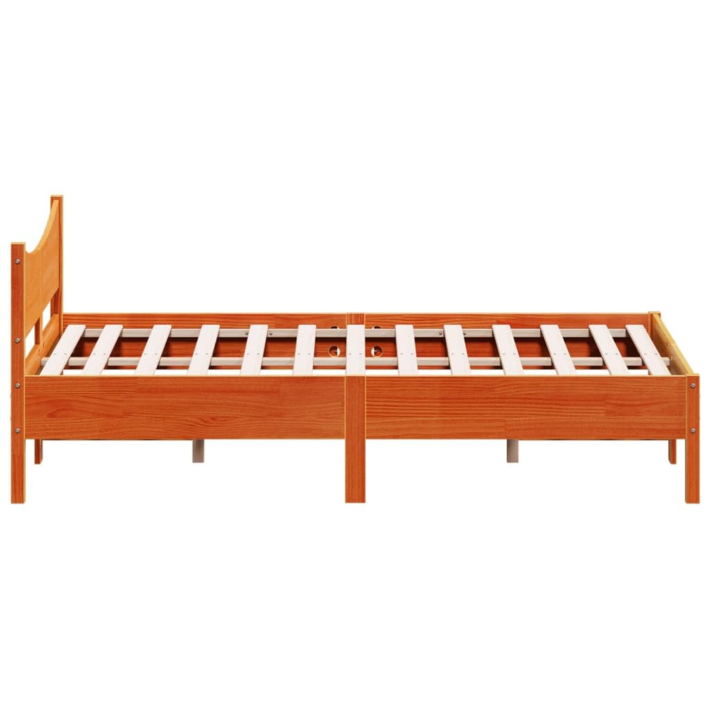 vidaXL Estructura de Cama, Somier Decorativo de Listones, Armazón Base de Cama, Mueble para Dormitorio, Madera Maciza de Pino Marrón Cera 140x190 cm