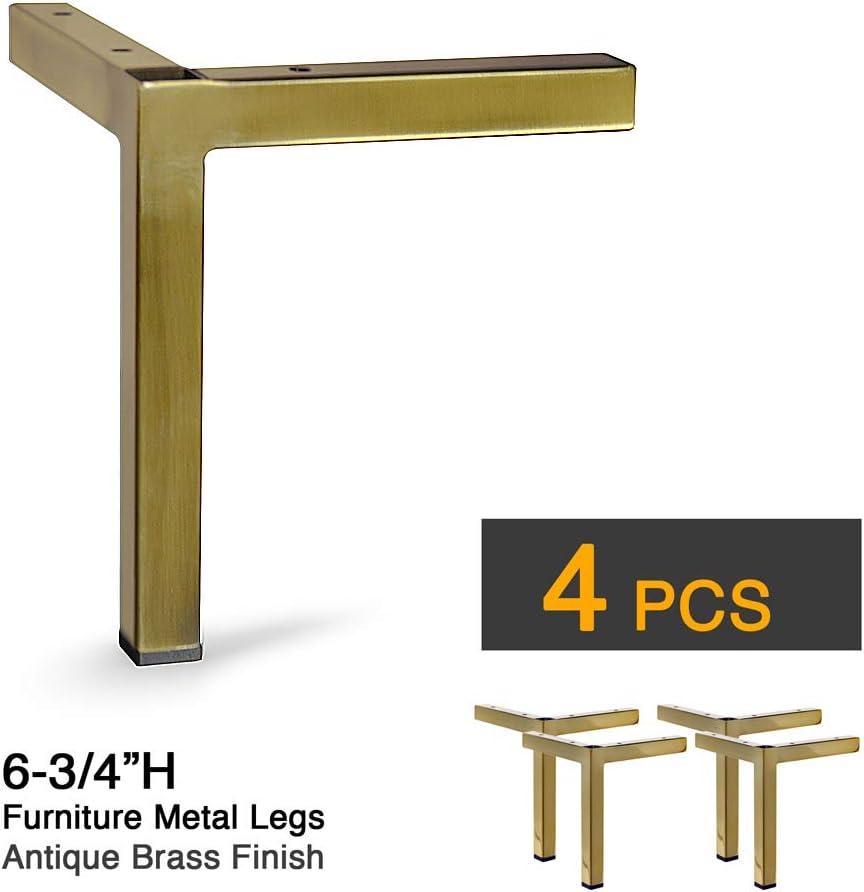 6-3/4"H Furniture Metal Legs, Square Metal Tube - Set of 4 New (Antique Brass)