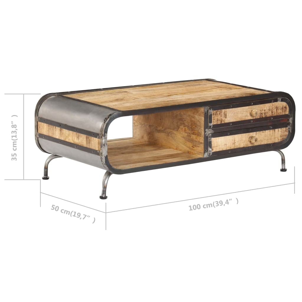 Mesa de café de 100 x 50 x 35 cm, de madera maciza de mango, para salón, mesas de salón, mesas de salón, para un ambiente acogedor