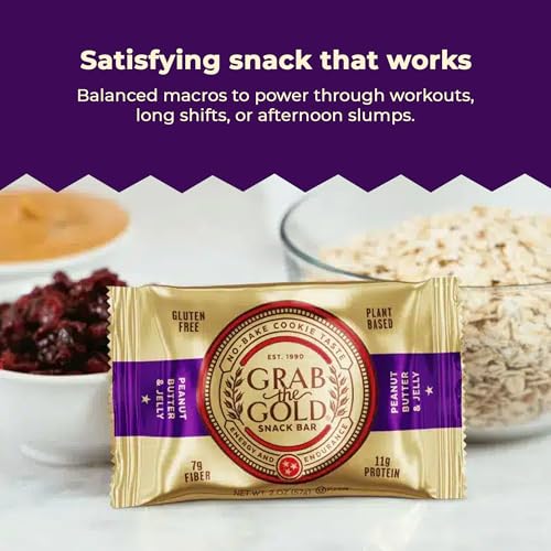 Image of Grab The Gold Cranberries Peanut Butter & Jelly Protein Snack Bars | 11g Plant-Based Protein Bars with Organic Oats, Whole Food Nutrition | Gluten-Free, Vegan, High-Fiber | 14 Bars Amazon Exclusive, Made in USA