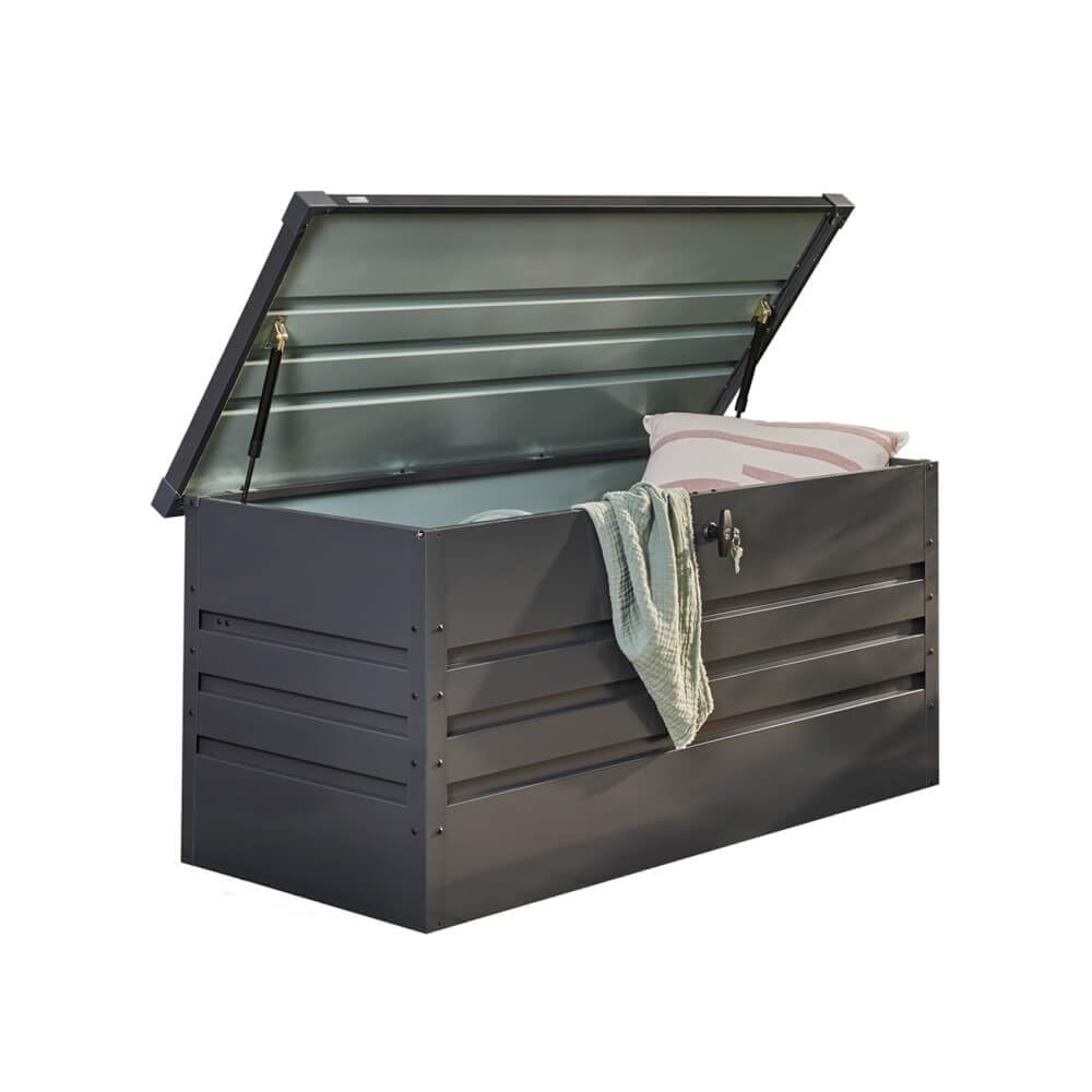 HOME DELUXE - Contenitore in metallo - MEGABOX XL, antracite - capacità 400 L, dimensioni: 126 x 56 x 62 cm, lamiera d'acciaio zincata, impermeabile